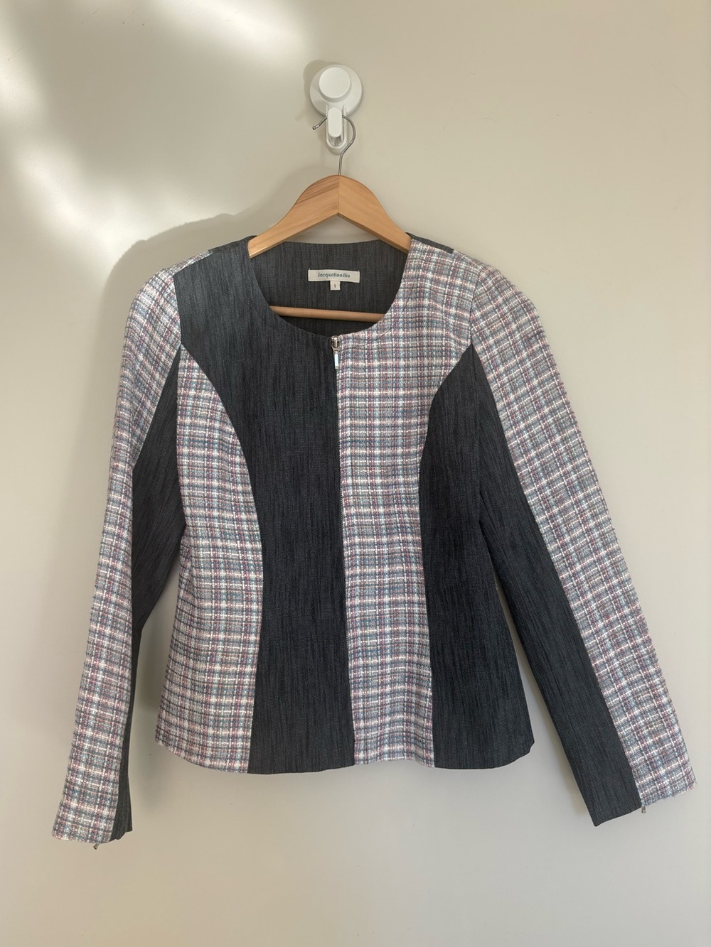 70s Vintage Block Zip Jacket Denim-ish and Tweed - Size S/M